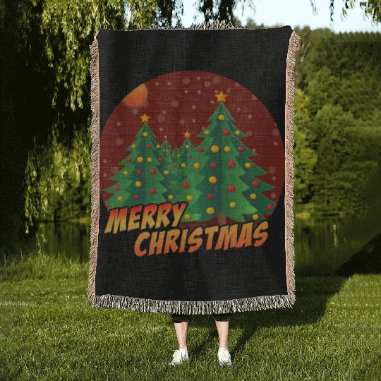 Christmas Xmas Tree Winter Snow Merry Christmas Woven Blankets