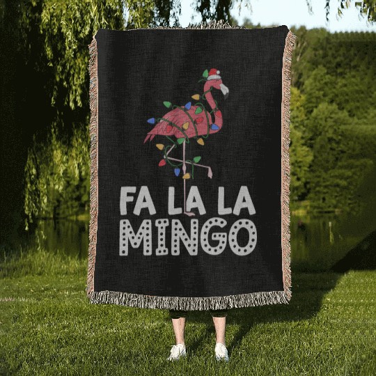Fa La La Mingo Flamingo Christmas Tree Lights Woven Blankets