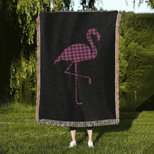 Pink Buffalo Plaid Flamingo Christmas Family Woven Blankets
