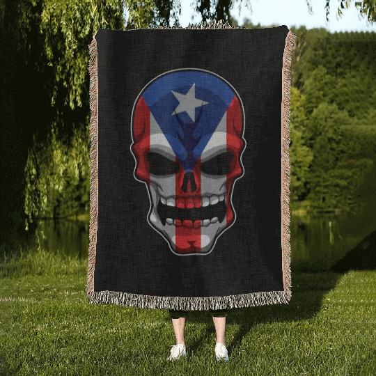 Puerto Rican Skull - Puerto Rico Pride Flag Woven Blankets
