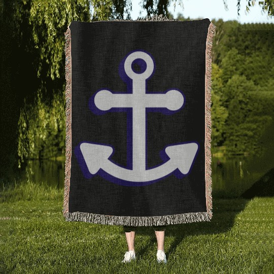 Nautical boat anchor in navy blue and white 3D Woven Blankets