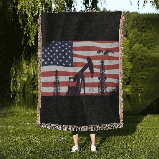 Oil Rig Worker Pump USA American Gas Oilfield Woven Blankets
