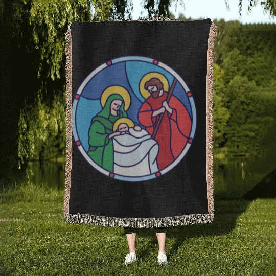 Josef Maria Jesus Jesus birth Bethlehem Christmas Woven Blankets