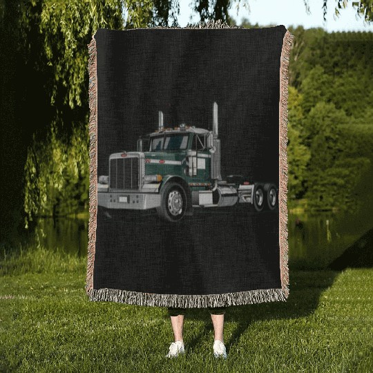 Green Semi Truck Woven Blankets