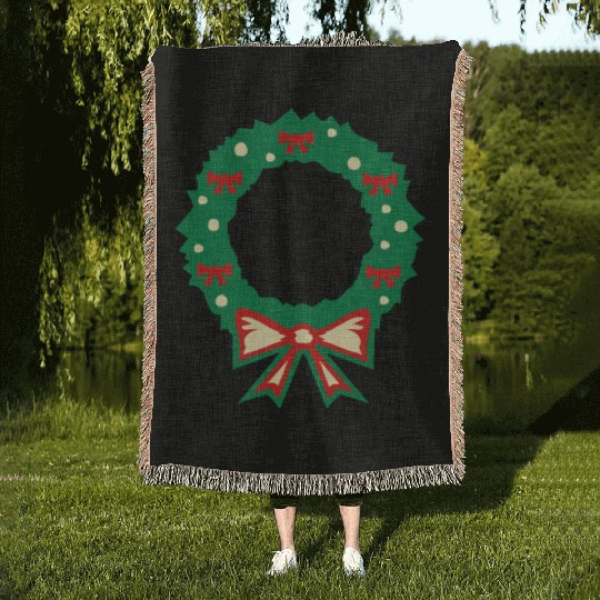 christmas wreath Woven Blankets