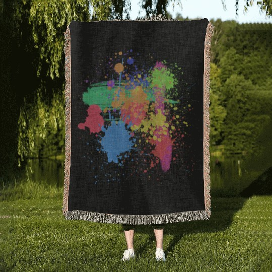 Paint splatters, colorful, happy, creative Woven Blankets