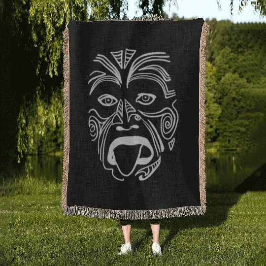 The Tribal Haka Mask Guy - Indigenous Face Woven Blankets