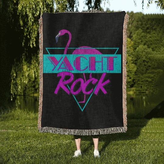 Yacht Rock Retro Flamingo Woven Blankets
