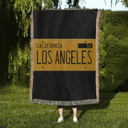 Los Angeles California 1956 yellow license plate Woven Blankets