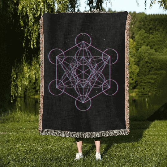 Sacred Geometry Metatrons Cube Psy Trance Yoga Woven Blankets