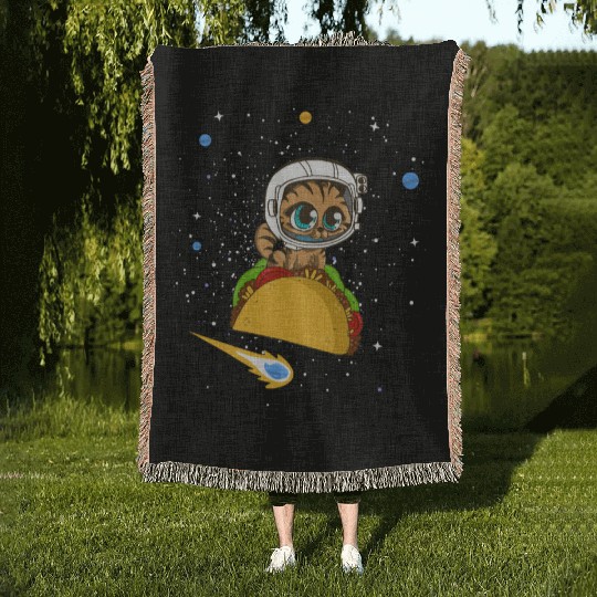 Taco Cat In Space Woven Blankets Dancing Cat Taco