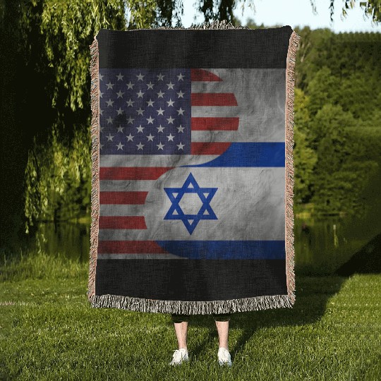 USA Israel Dual Yin Yang Flag Woven Blankets