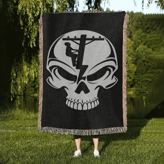 Lineman Skull Woven Blankets