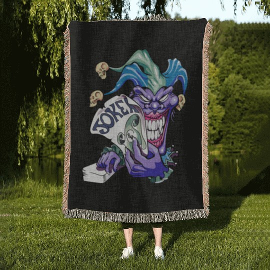 Joker with cards Woven Blankets