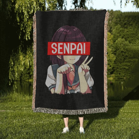 Senpai Anime Girl Japanese Cute Manga Kawaii Woven Blankets