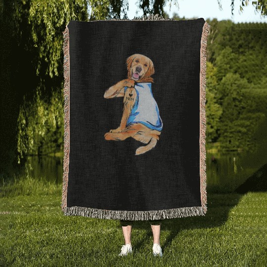 Golden Retriever Dog Tattoo I Love Mom Woven Blankets