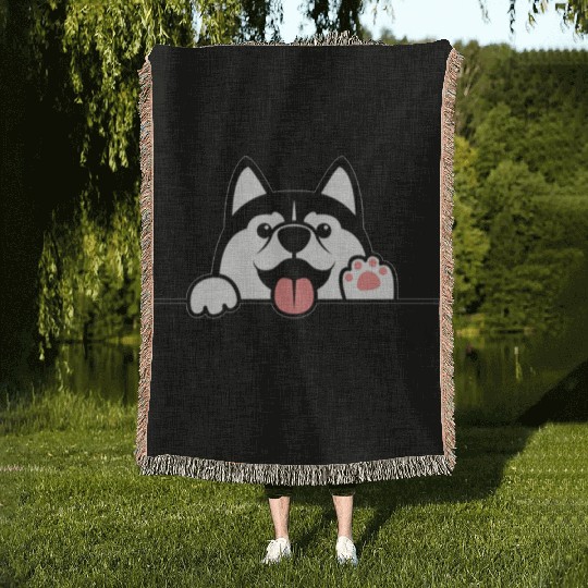 siberian husky Woven Blankets