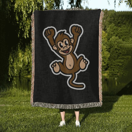 Brown Monkey - Cartoon Animals - Cartoon Island Woven Blankets