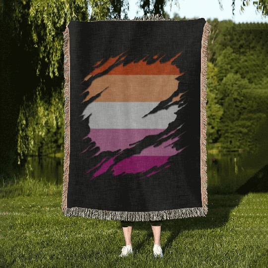 Lesbian Pride Flag Ripped Reveal Woven Blankets
