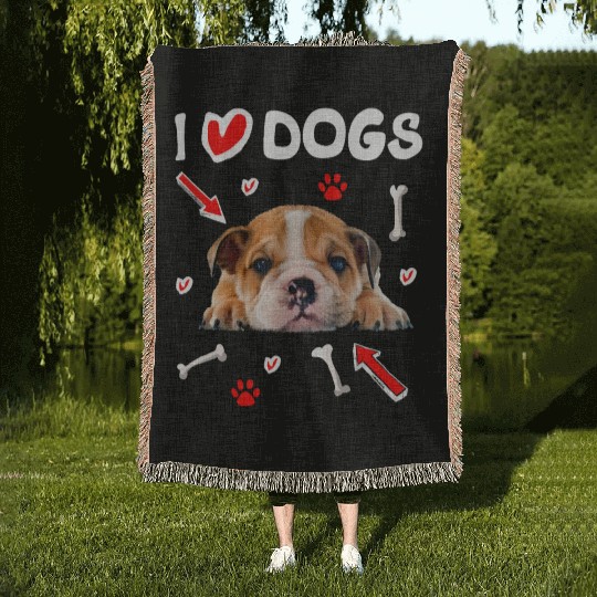 I Love Dogs Woven Blankets English Bulldog Puppy Lover Owner