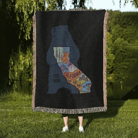 Vintage California Bear EST 1850 Woven Blankets