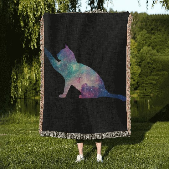 galaxy cat for cats lovers Woven Blankets