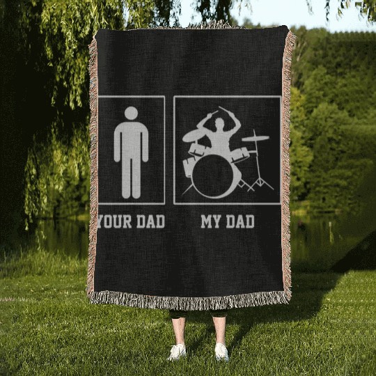 Funny Band Dad Drummer My Dad Fathers Day Gift Woven Blankets