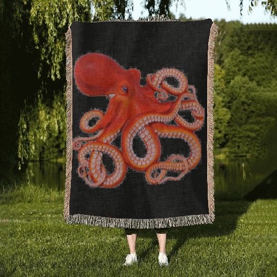 Vibrant Octopus Artprint Design Woven Blankets