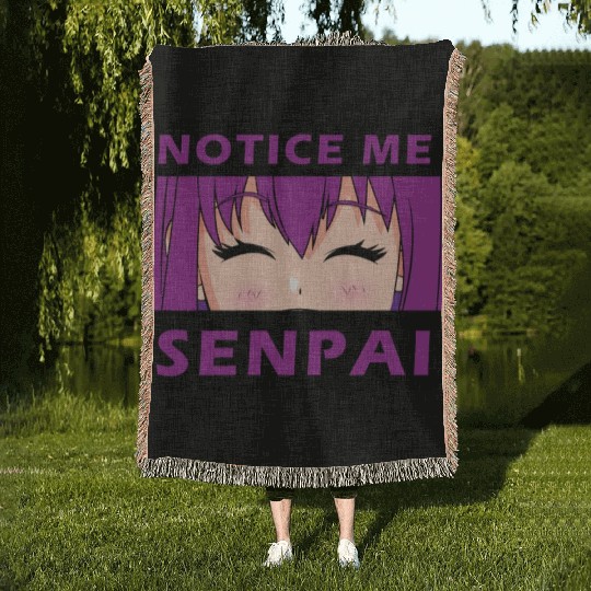 Notice Me Senpai - Japanese anime manga designs Woven Blankets