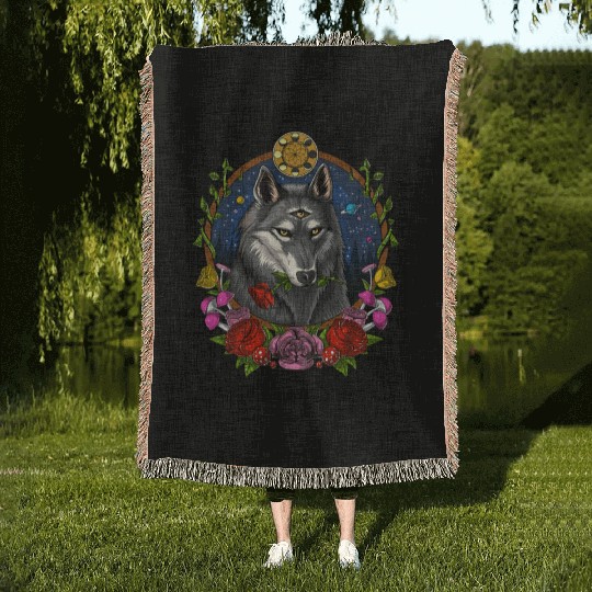 Psychedelic Wolf Woven Blankets