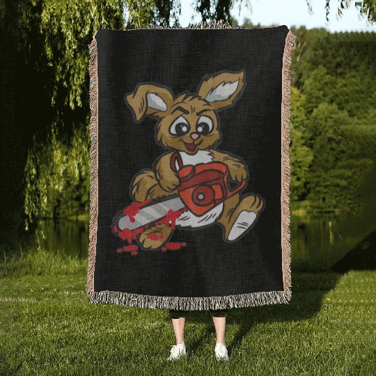 BAD BUNNY WITH CHAINSAW Woven Blankets