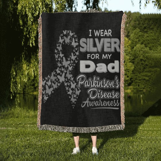I Wear Silver for My Dad Parkinson Disease Aware Woven Blankets