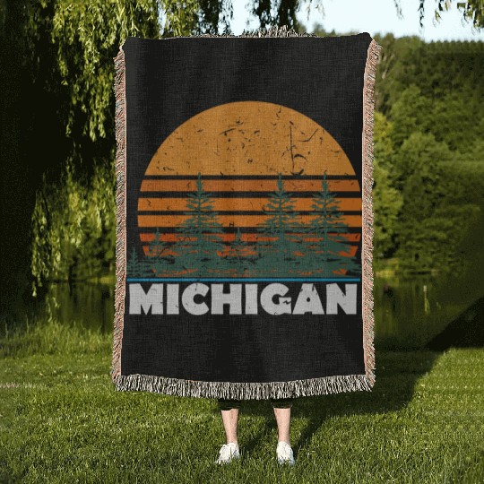 Michigan Vintage Retro Sunset Mi State Gift Woven Blankets Gi