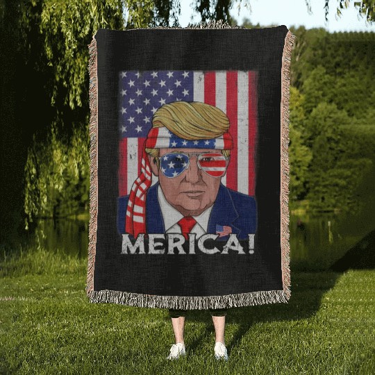 4th Of July Trump Merica USA Boys Girls Kids Woven Blankets