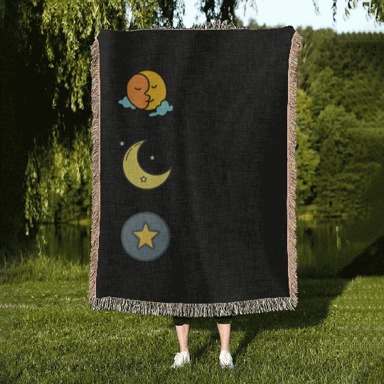 sun moon and star Woven Blankets