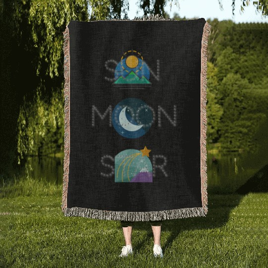 sun moon and star Woven Blankets