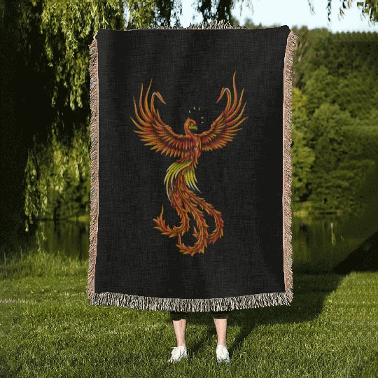 phoenix bird Woven Blankets