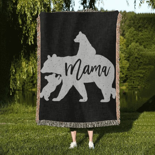 Mama Bear 2 Baby Bear Cubs Playing Riding on Back Woven Blankets