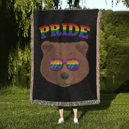 Gay Pride Grizzly Bear with LGBT Rainbow Woven Blankets