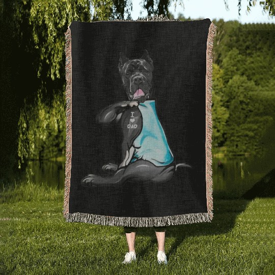 Cane Corso Tattoos I Love Dad Sitting Gift Father Woven Blankets