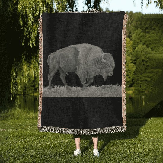 Buffalo Drawing Woven Blankets