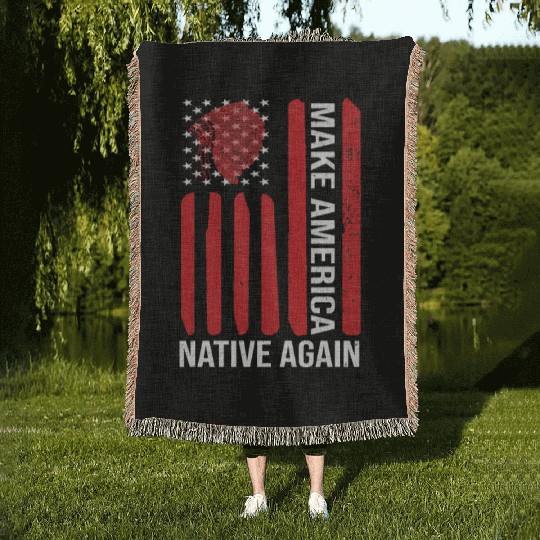 Make America Native Again Vintage Flag USA Woven Blankets