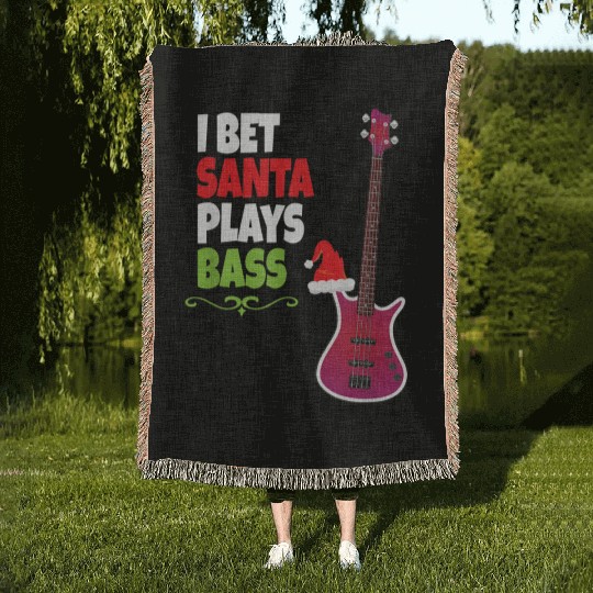 Gift for Bass Guitar Player Cool Santa Christmas Woven Blankets
