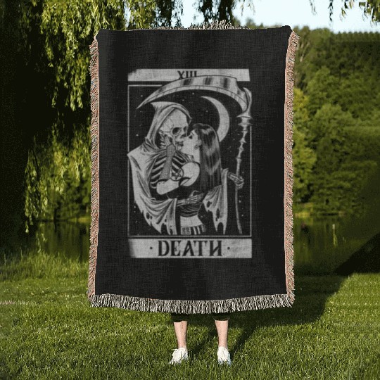 Blackcraft Death the Grim Reaper Kiss Tarot Card Woven Blankets