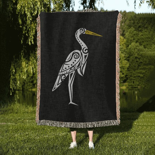 Maori Kotuku White Heron Polynesian T Tattoo Woven Blankets