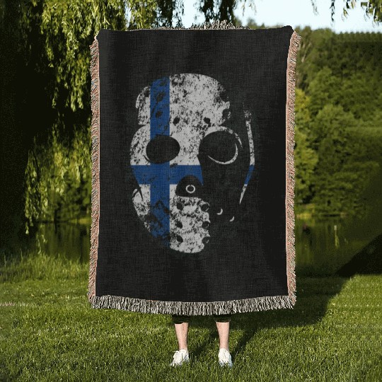 Old School Goalie Mask-Finland Woven Blankets