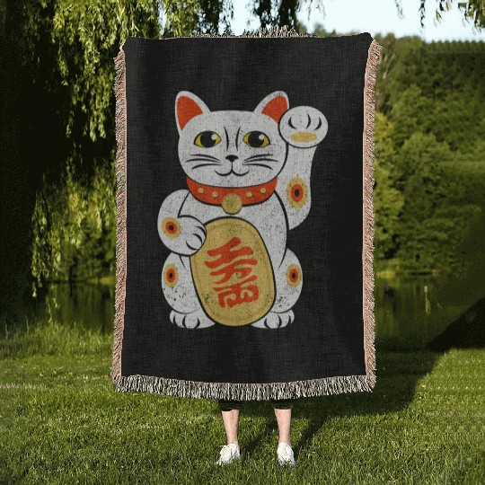 Japan Lucky Cat Japanese Maneki Neko Good Luck Cha Woven Blankets