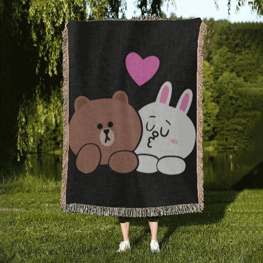 Cute Brown Bear Cony Bunny Rabbit Lean On Me I Lov Woven Blankets