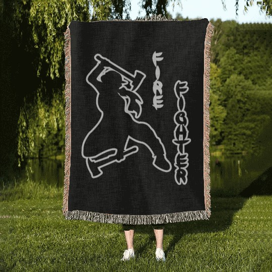 Female firefighter women with two axes Woven Blankets