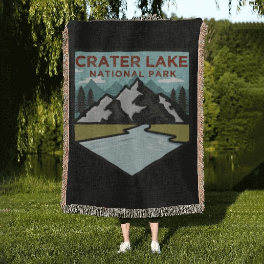 Retro Vintage Crater Lake National Park Gift Woven Blankets